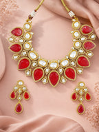 Aanura Grand Red Bridal Necklace with Kundan Embellishments