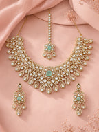 Aanura Bridal Emerald Kundan Necklace with Tikka Set