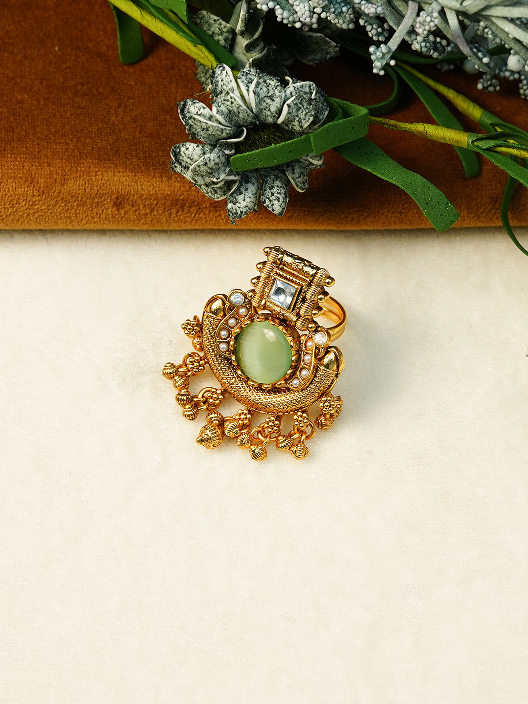 Aanura Ornate Crescent Adjustable Statement Ring
