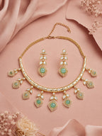 Aanura Peacock Green Kundan Necklace & Earrings Set