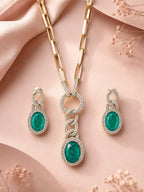 Aanura Red Stone Chain-Link Necklace with Earrings