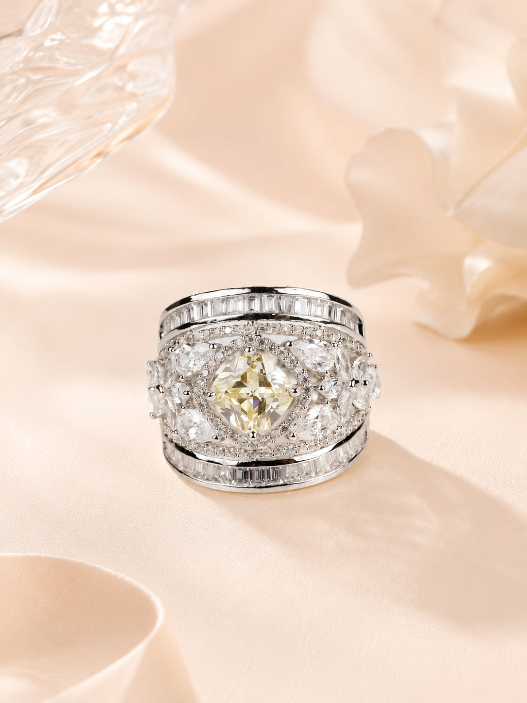 Rhodium Plated Multi Crystal Anti-Tarnish Waterproof Ring