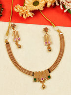 Aanura Gold Plated Layered Necklace & Earring Set