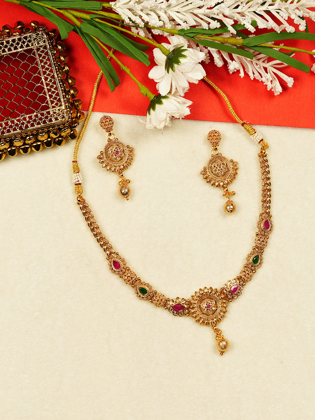 Aanura Gold Plated Sunburst Necklace Set