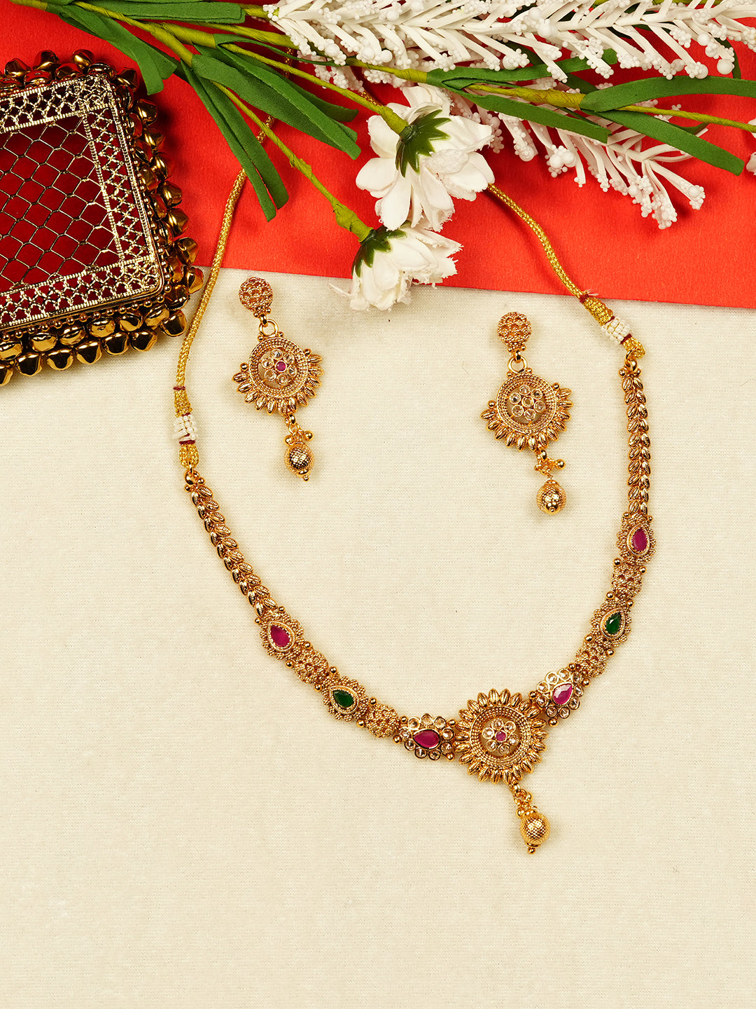 Aanura Gold Plated Sunburst Necklace Set