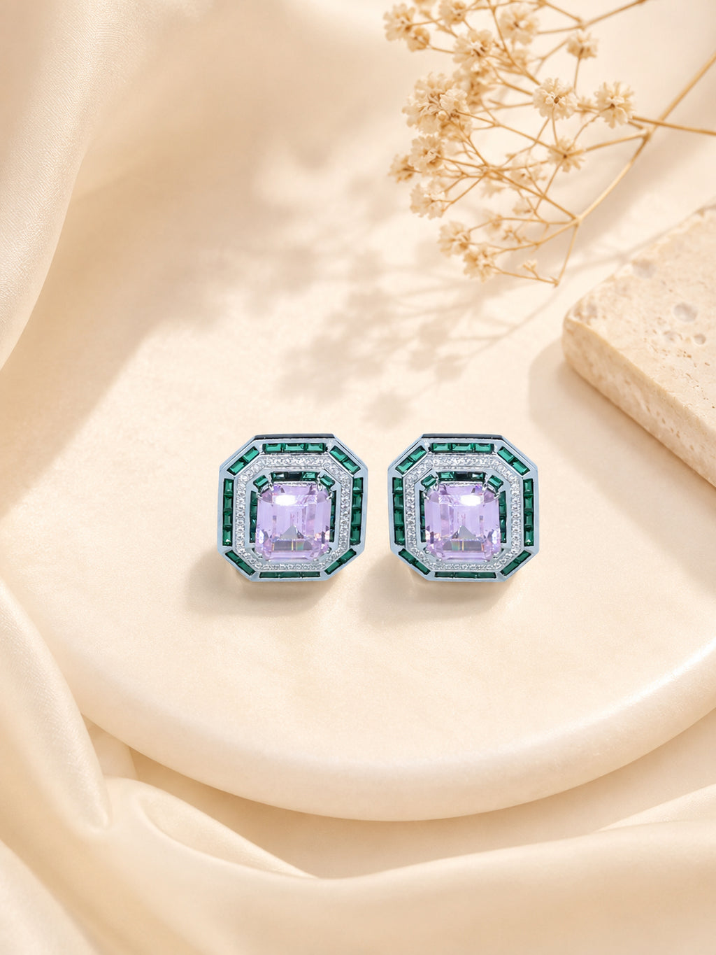 Aanura Ruby & Emerald Octagon Stud Earrings