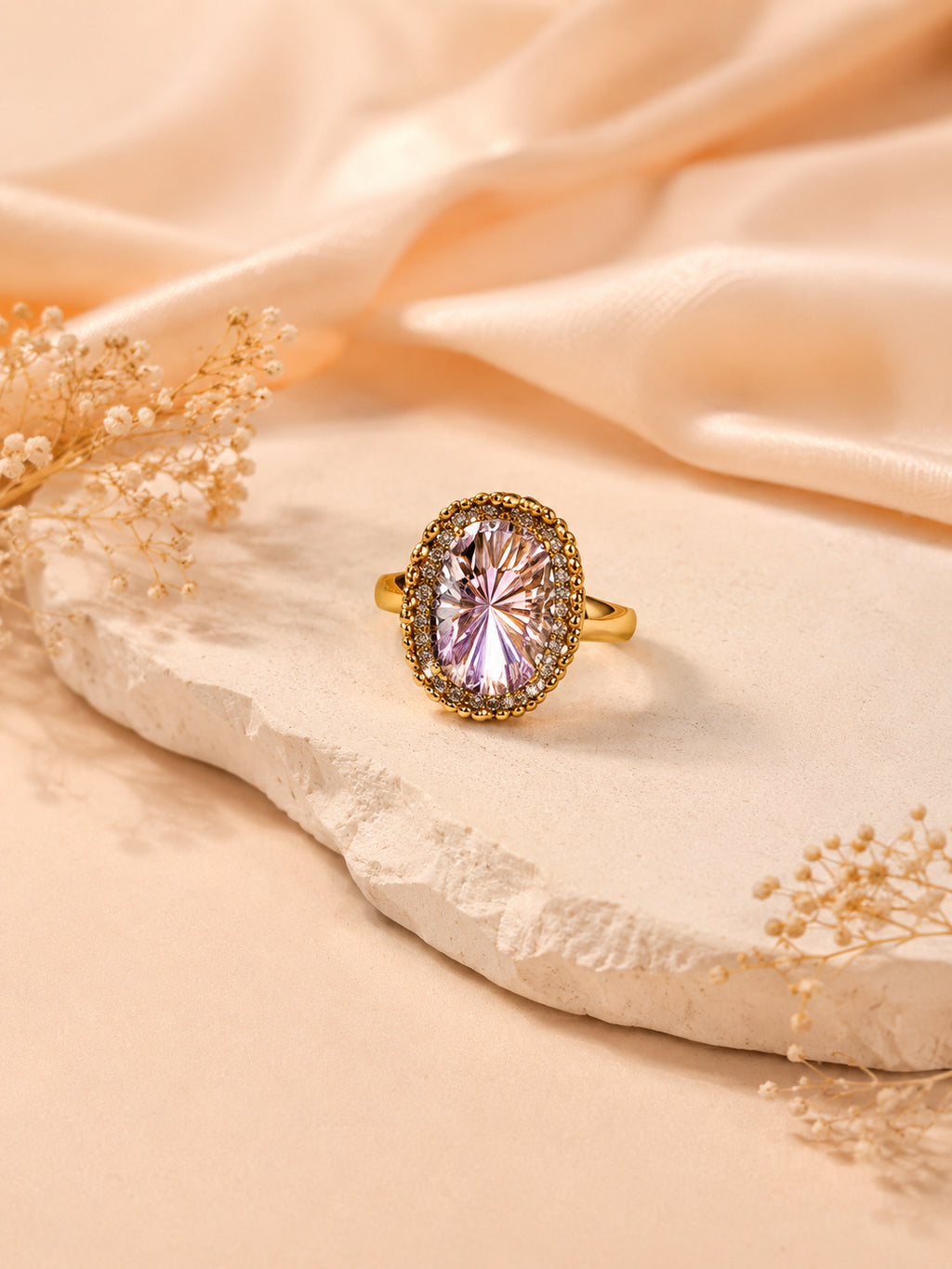 18K Gold Plated Crystal Statement Anti-Tarnish Waterproof Ring