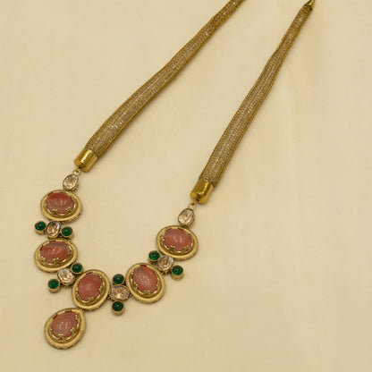 Aanura Red Stone Necklace & Earrings Set