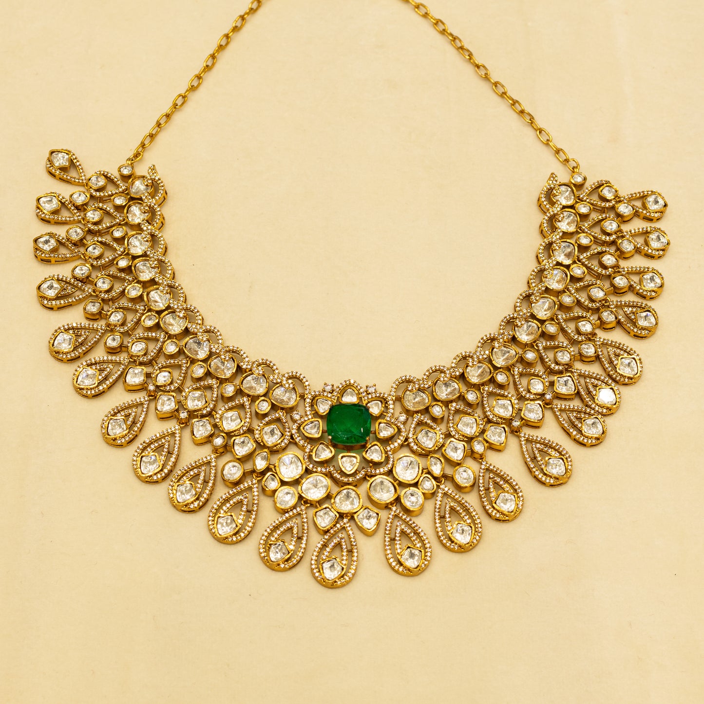 Aanura Bridal Emerald Kundan Necklace with Tikka Set