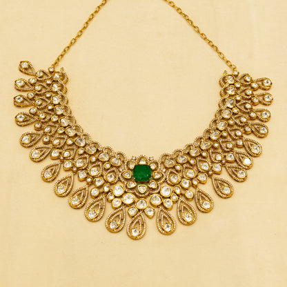 Aanura Bridal Emerald Kundan Necklace with Tikka Set