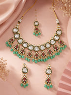Aanura Gold Traditional Necklace Set With Earrings