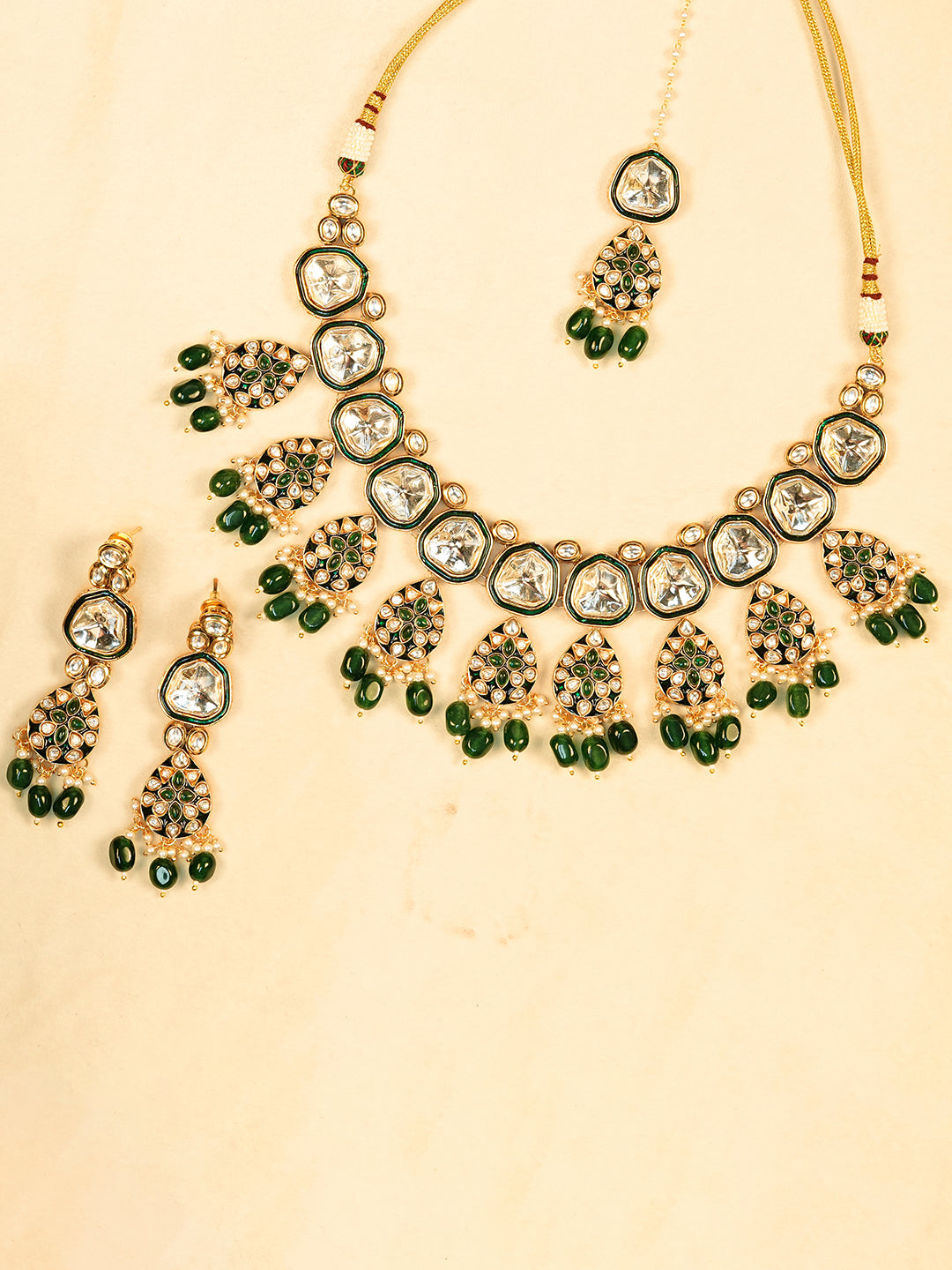 Aanura Gold Traditional Necklace Set With Earrings