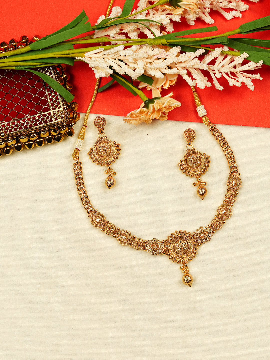 Aanura Gold Plated Sunburst Necklace Set