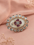 Aanura Gold-Plated Floral Oval Ring with Stones