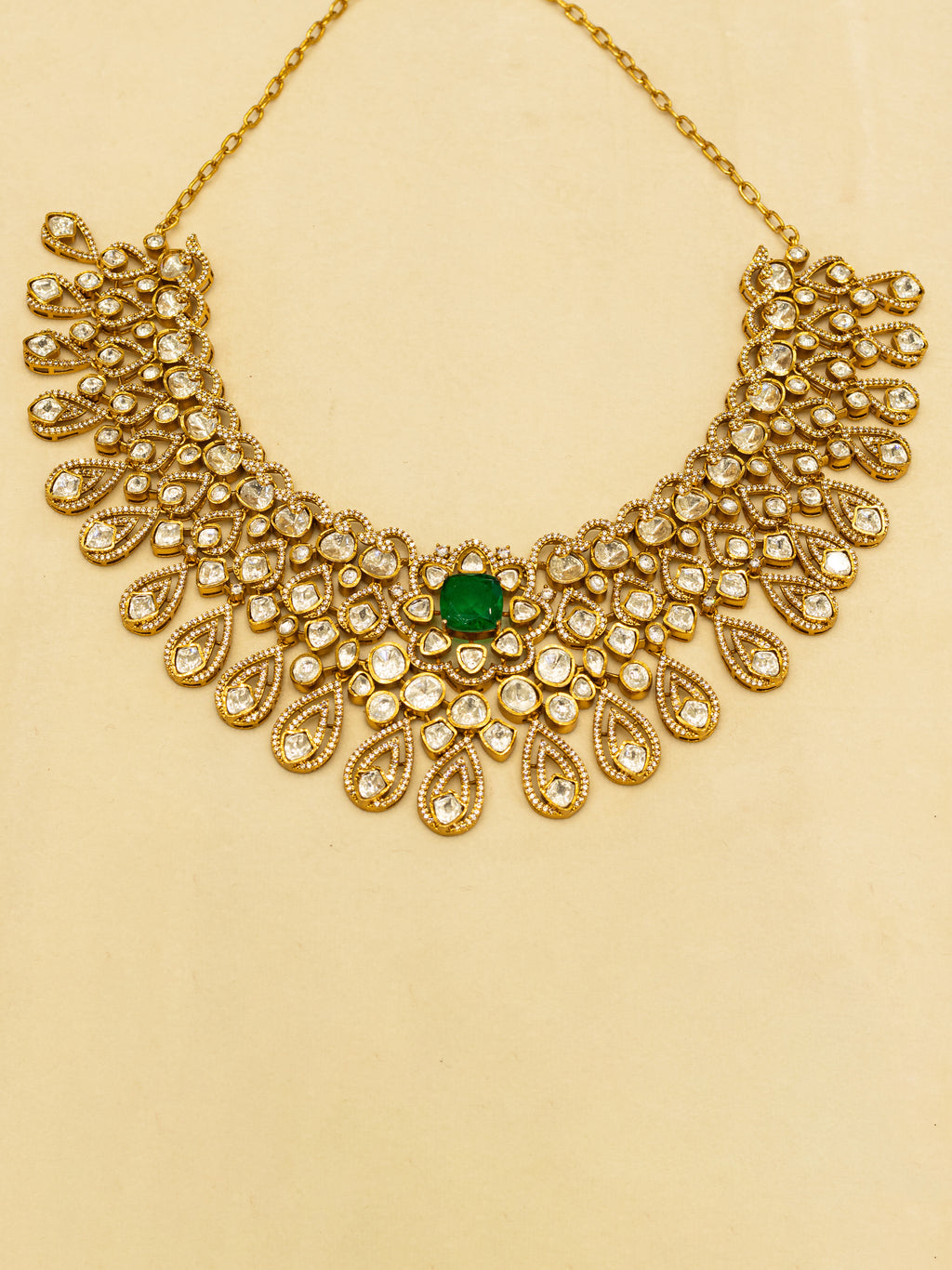 Aanura Bridal Emerald Kundan Necklace with Tikka Set
