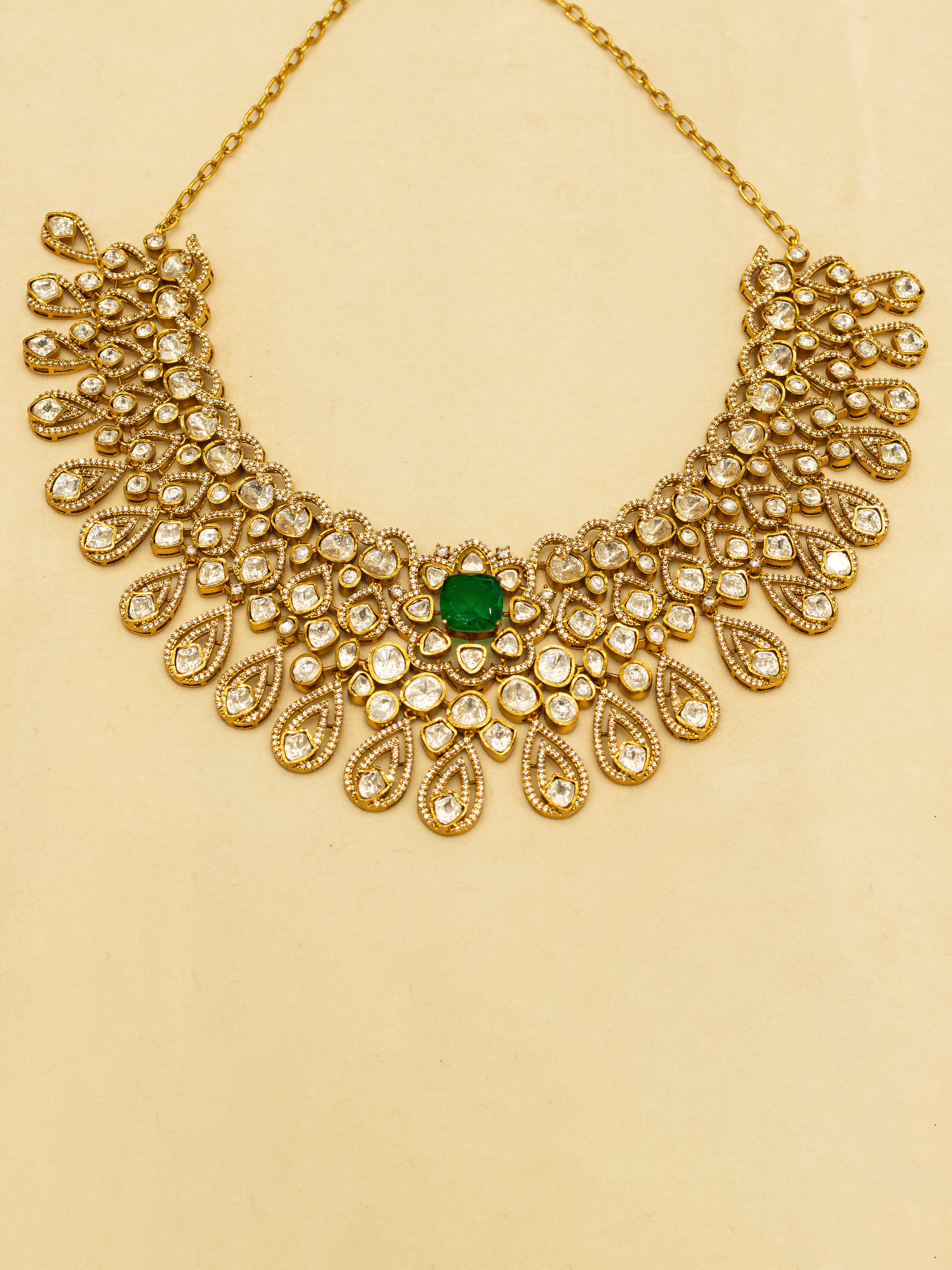 Aanura Bridal Emerald Kundan Necklace with Tikka Set