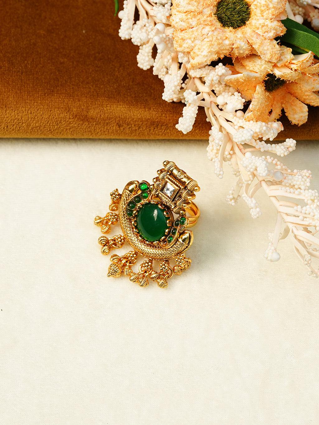 Aanura Ornate Crescent Adjustable Statement Ring