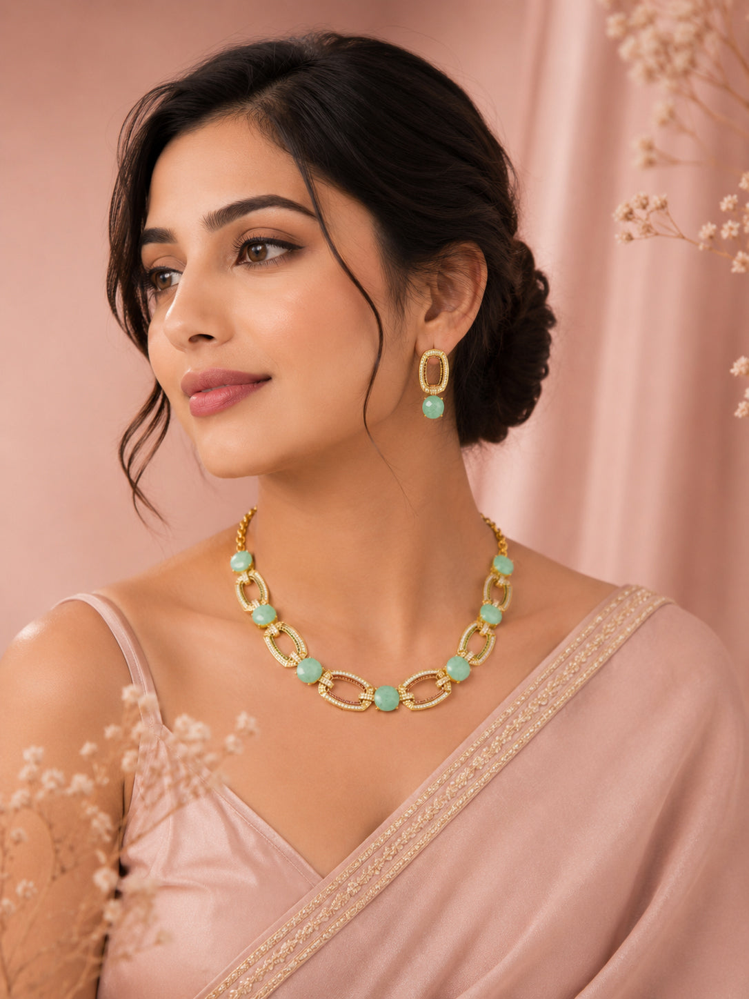 Aanura Gold-Plated Purple Stone Necklace Set