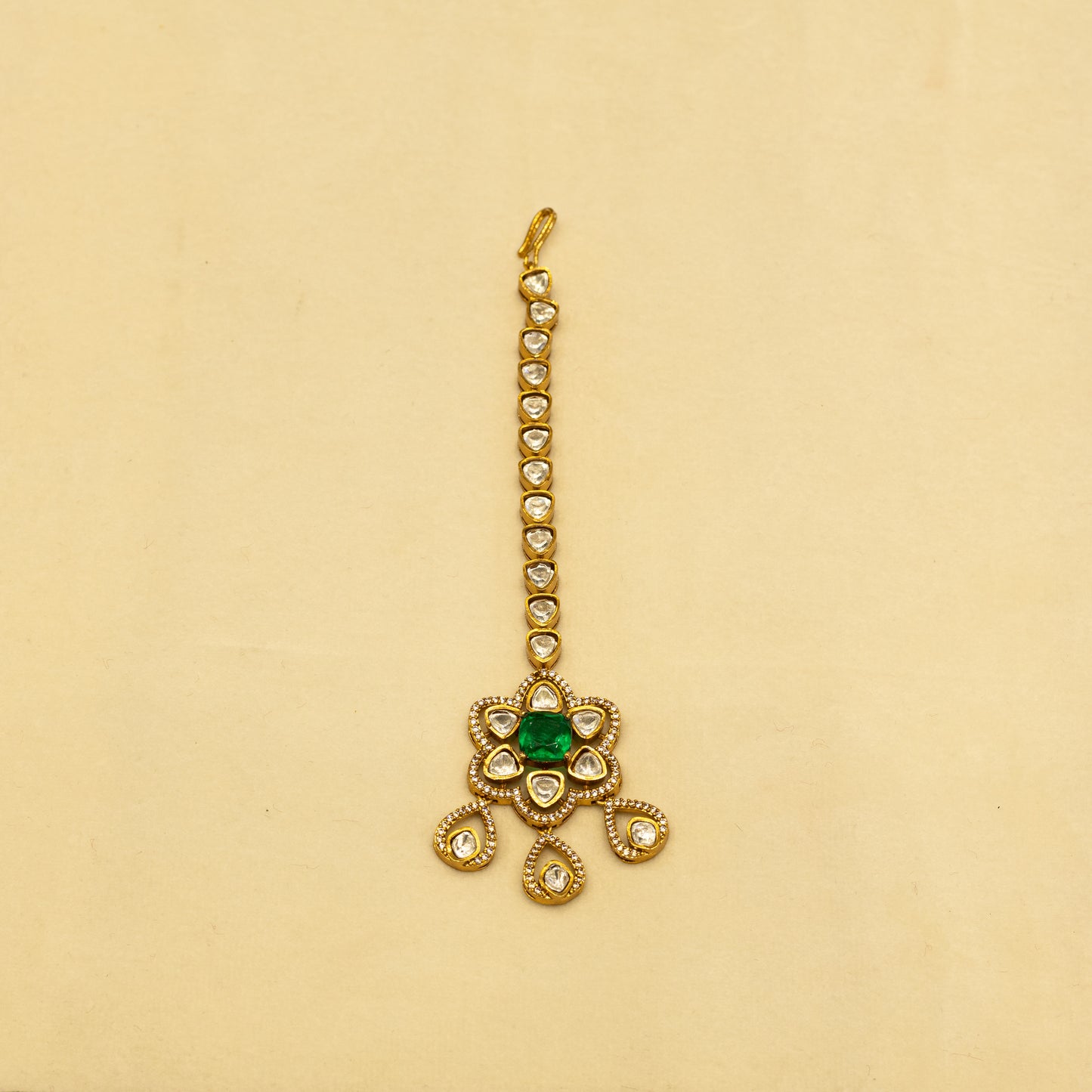 Aanura Bridal Emerald Kundan Necklace with Tikka Set