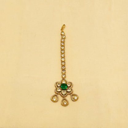 Aanura Bridal Emerald Kundan Necklace with Tikka Set
