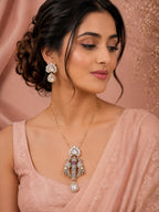 Aanura Lotus Motif Long Necklace Set with Earrings