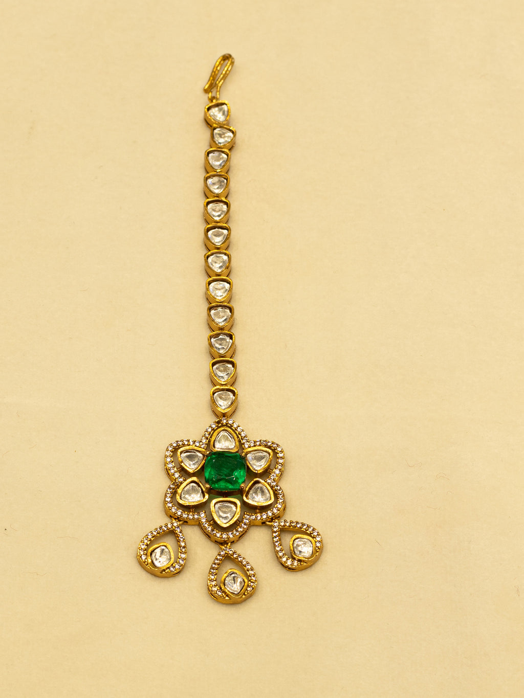 Aanura Bridal Emerald Kundan Necklace with Tikka Set
