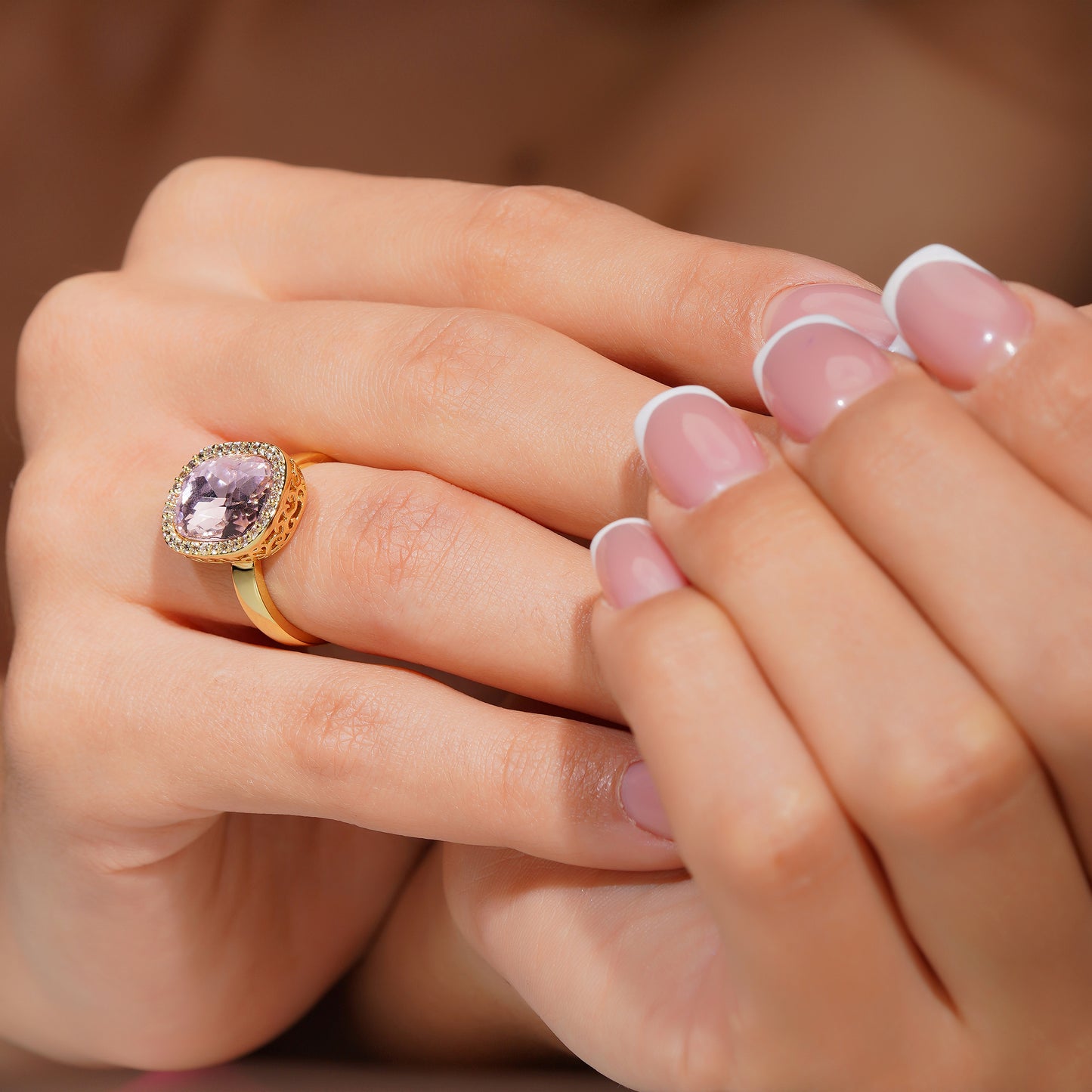 Aanura Pink Shield-Cut Crystal Statement Ring