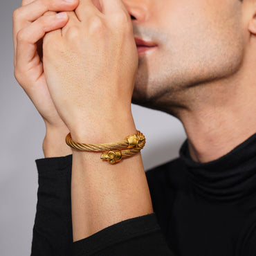 Aanura Gold Stainless Steel Skull Cuff Bracelet For Men