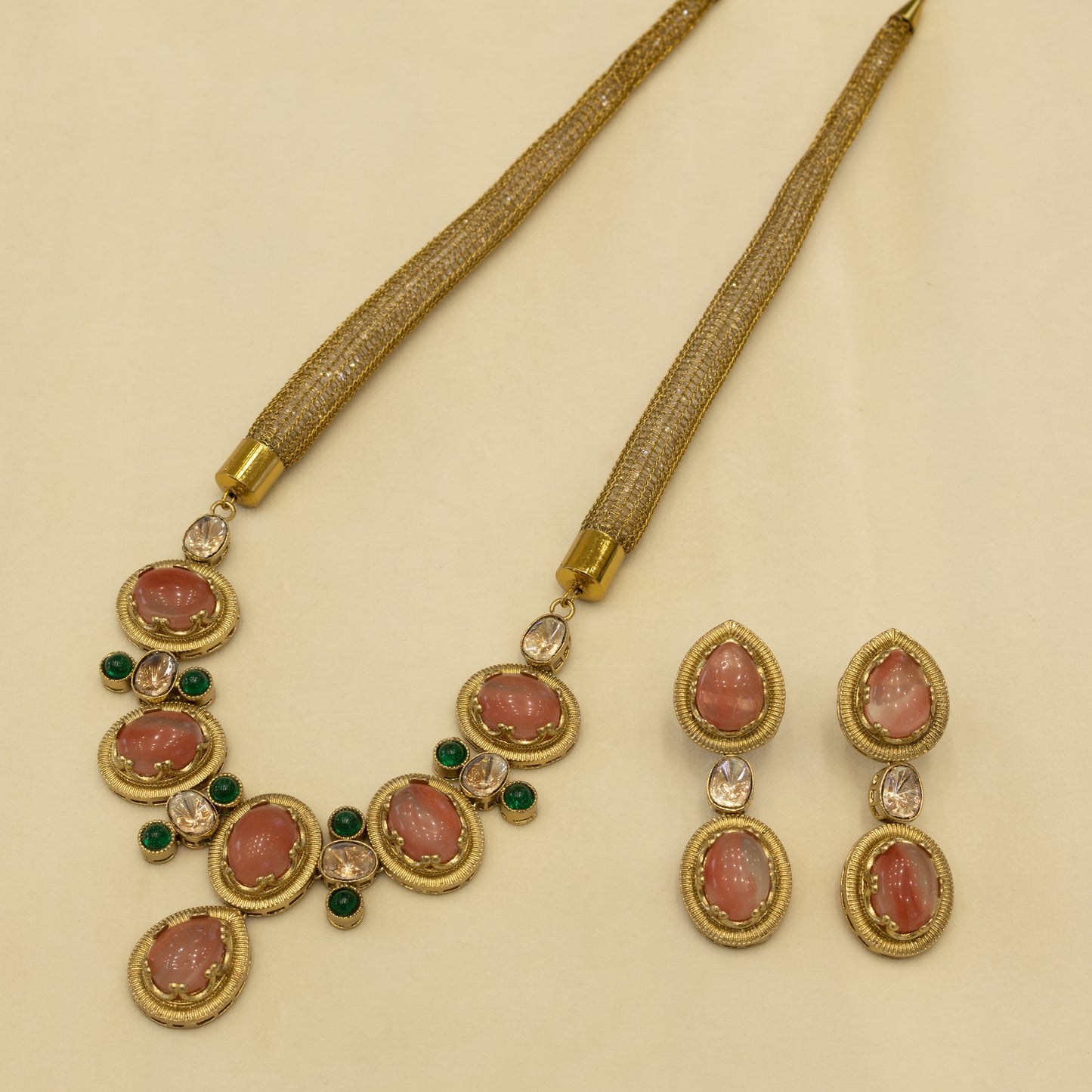 Aanura Red Stone Necklace & Earrings Set
