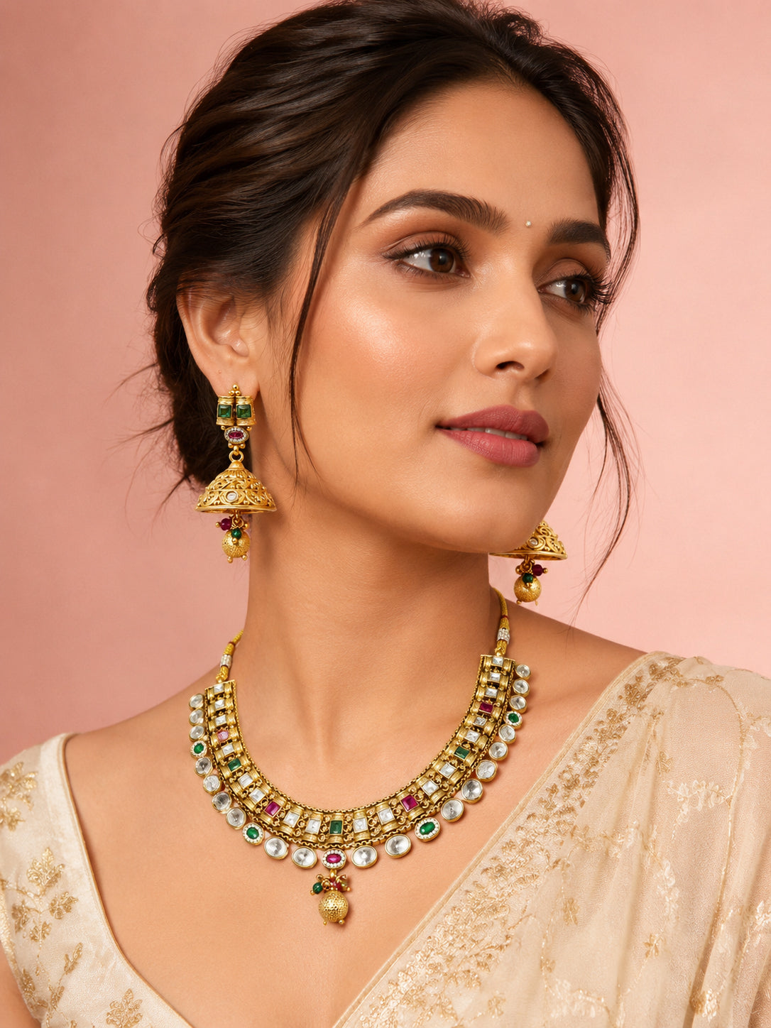 Classic Kundan Pearl Drop Necklace with Matching Earrings