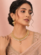 Aanura Antique Gold Choker Necklace with Drop Earrings