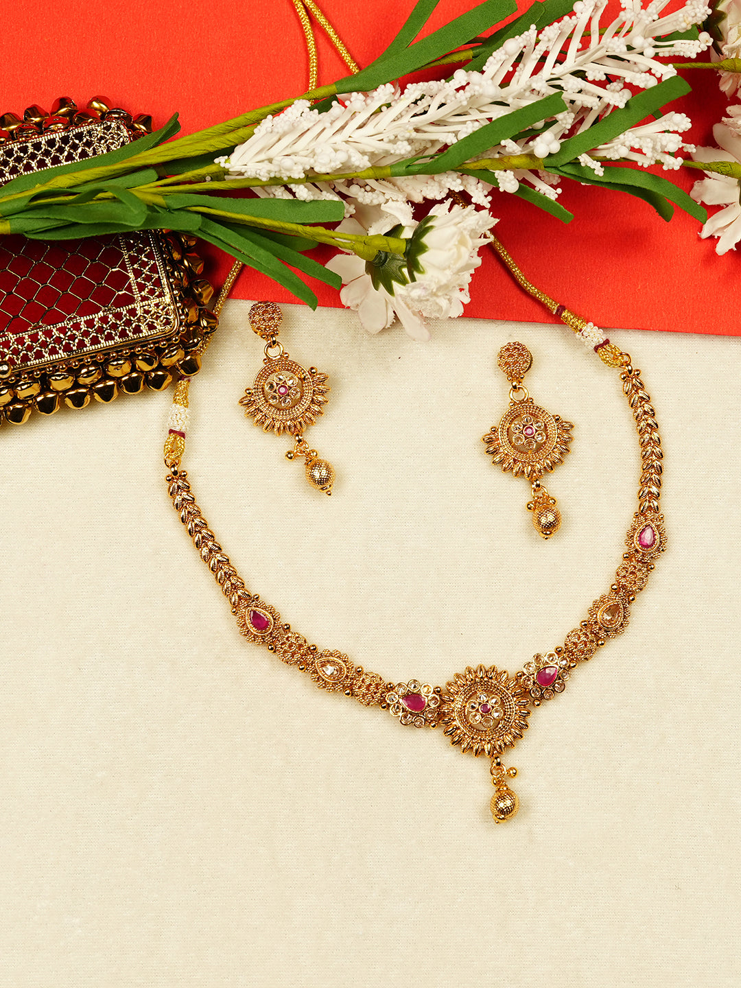 Aanura Gold Plated Sunburst Necklace Set