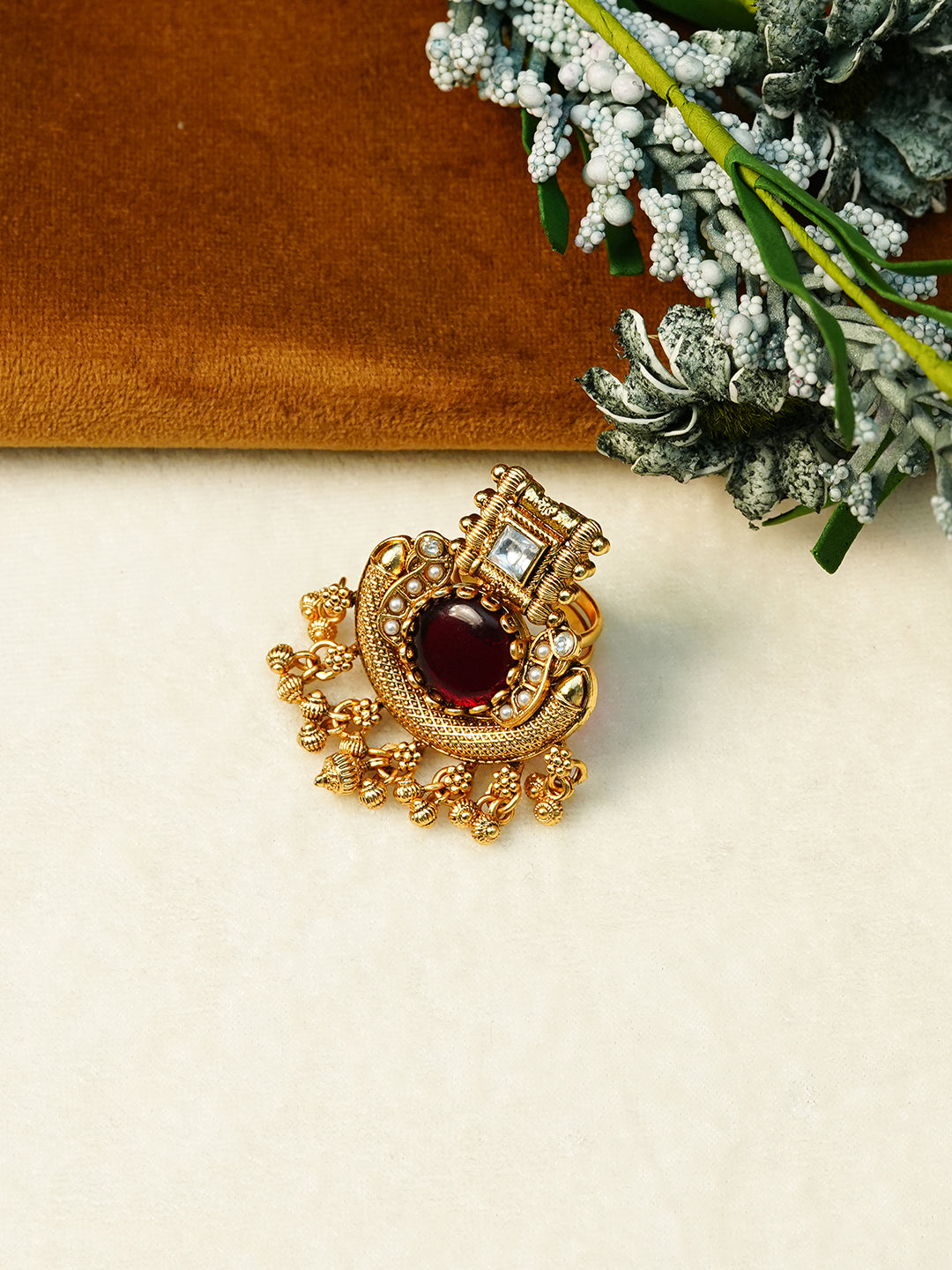 Aanura Ornate Crescent Adjustable Statement Ring