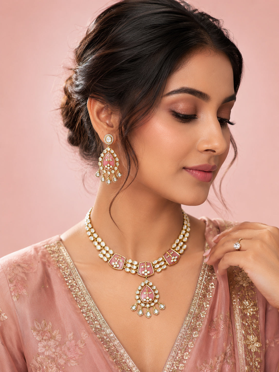 Aanura Green Kundan Pendant Necklace & Earrings Set