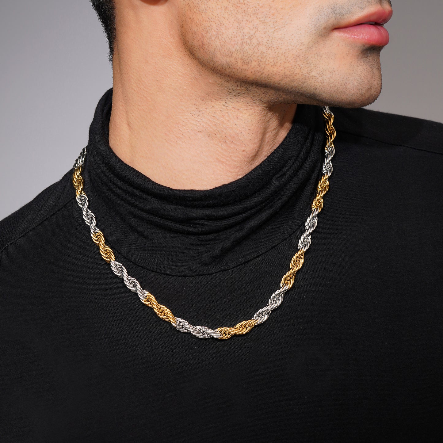 Aanura Dual-Tone Rope Chain Necklace For Men
