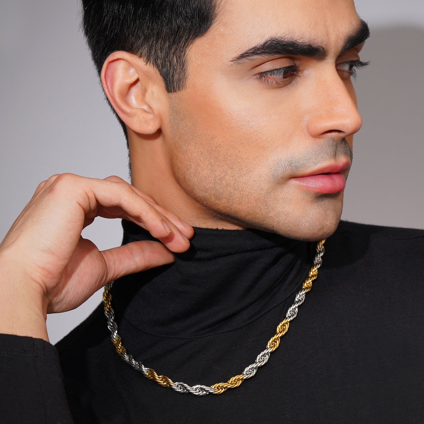 Aanura Dual-Tone Rope Chain Necklace For Men