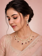 Aanura Peacock Green Kundan Necklace & Earrings Set