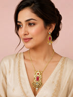 Aanura Pink Stone Antique Pendant Necklace Set