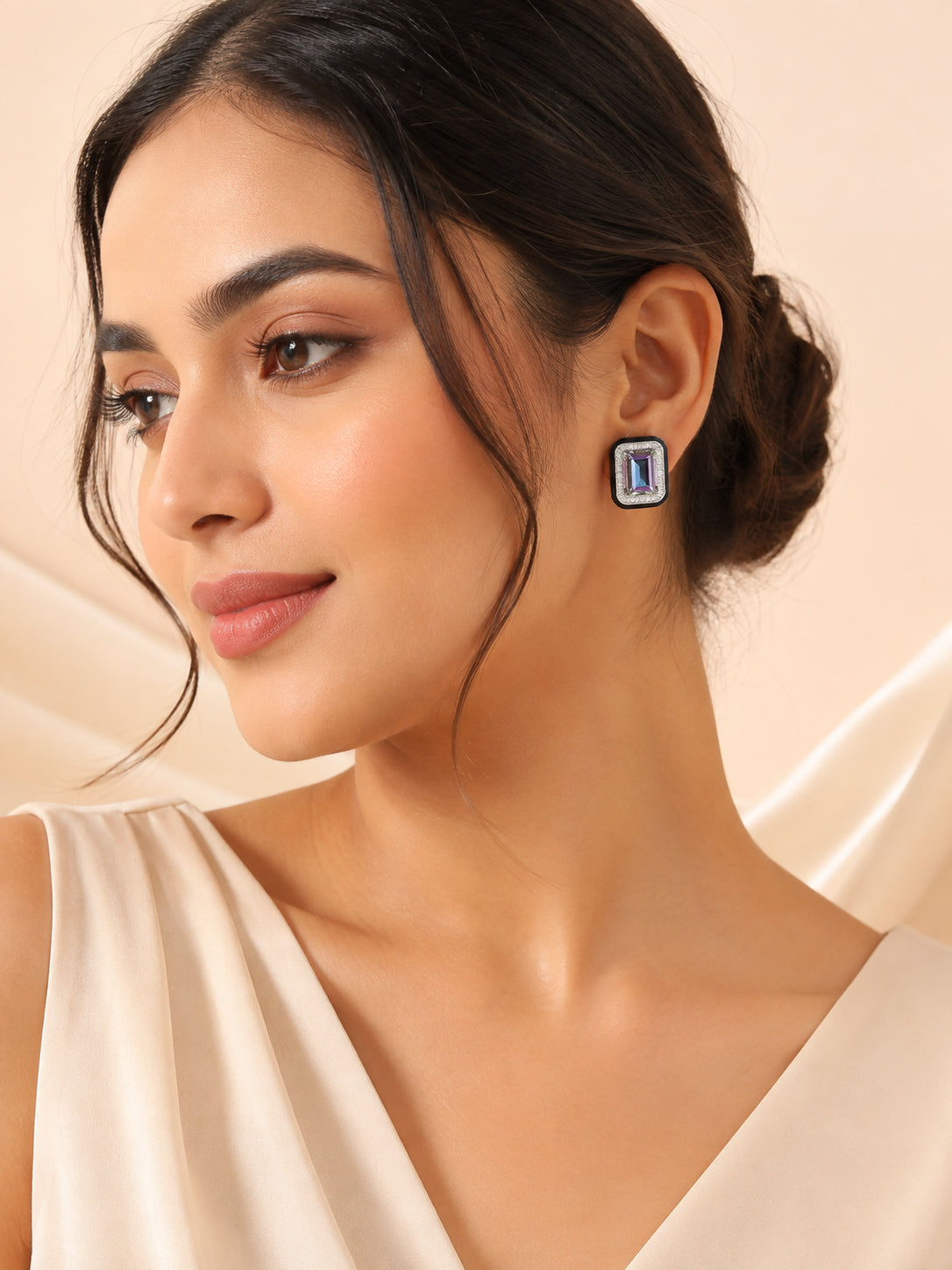 Aanura Champagne Rectangular Stud Earrings