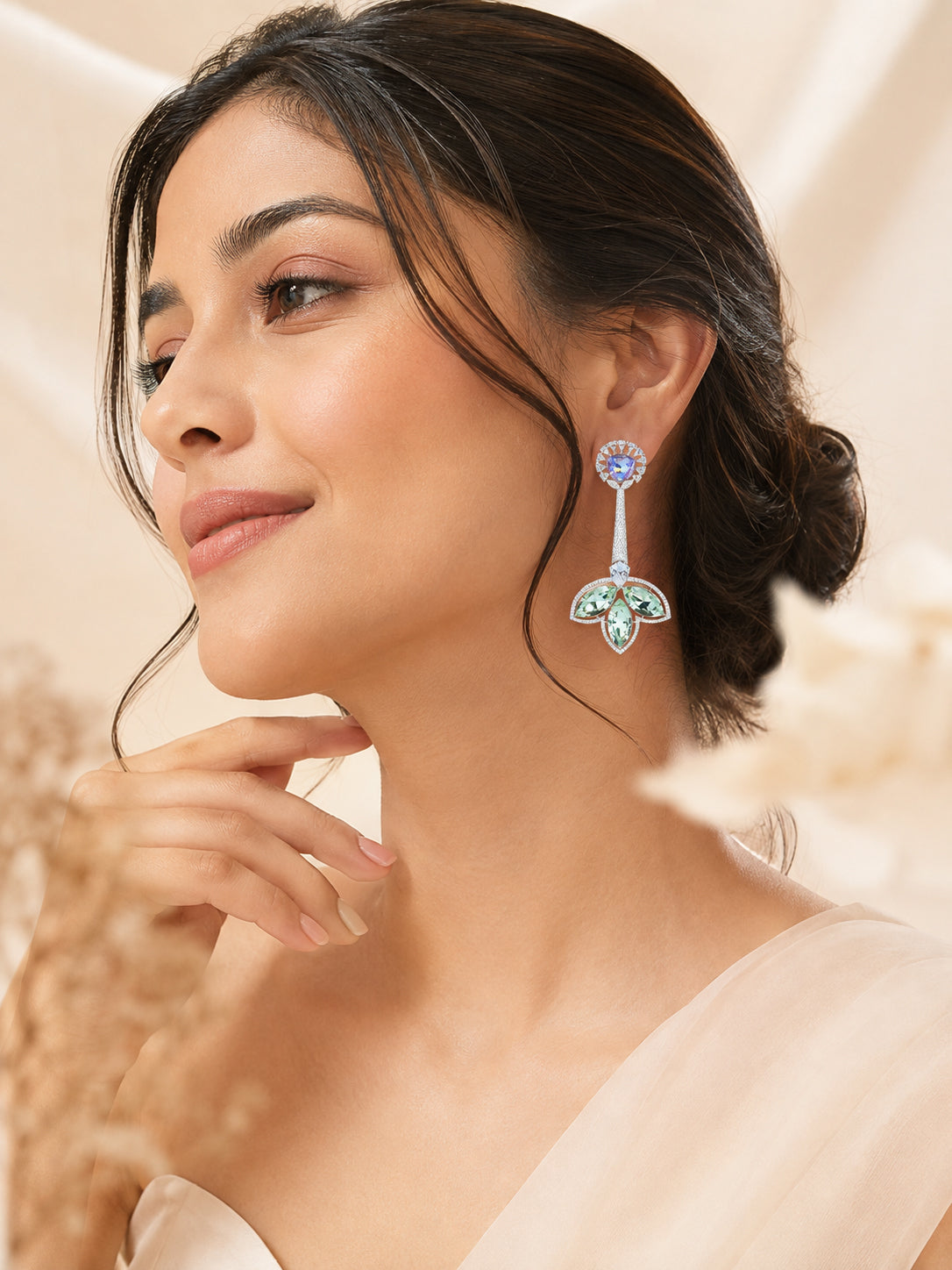 Aanura Iridescent & CZ Floral Dangle Earrings