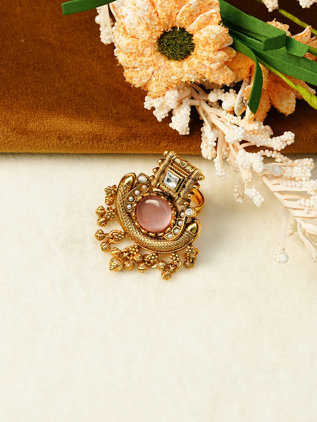 Aanura Ornate Crescent Adjustable Statement Ring