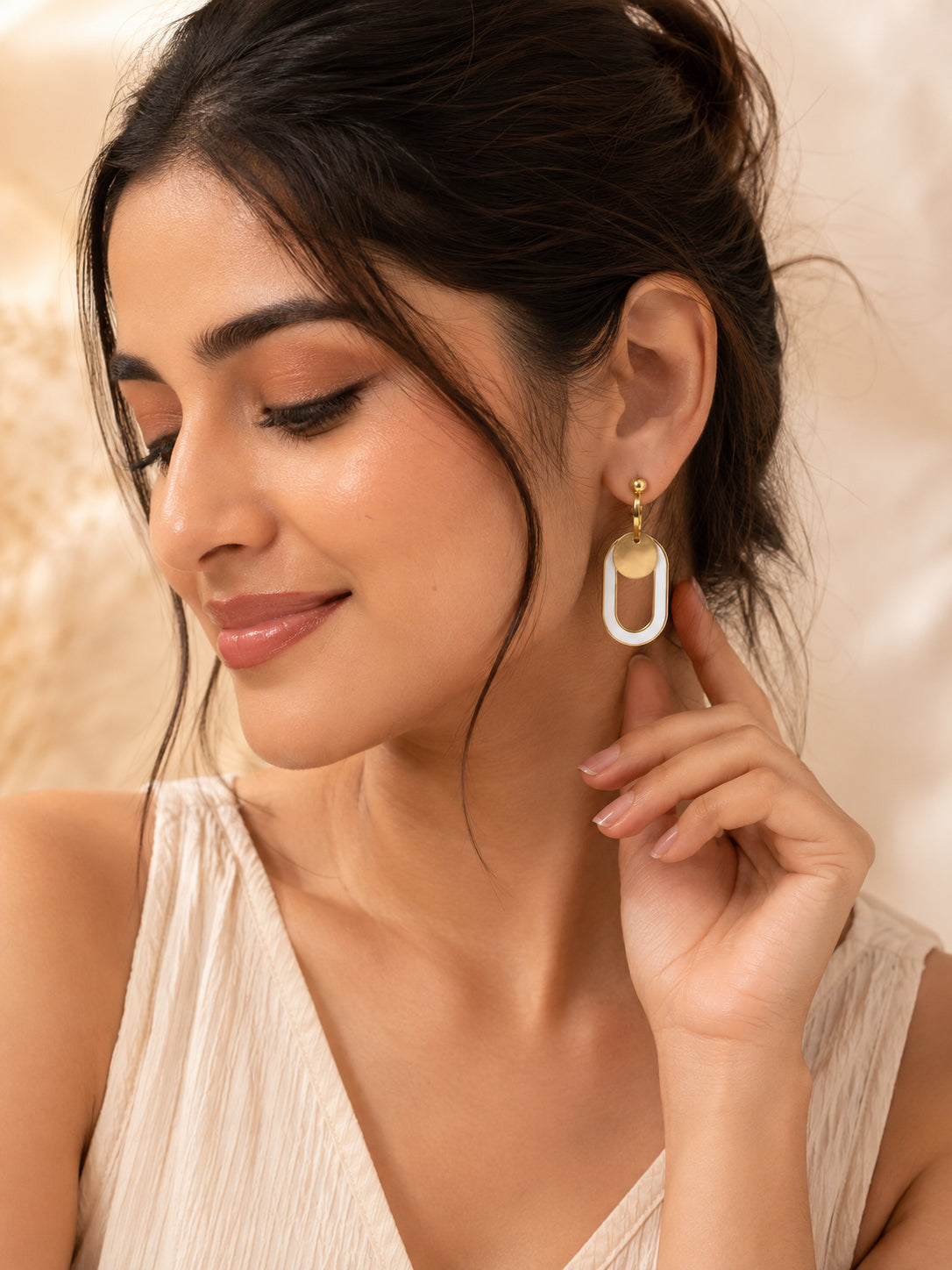 Aanura Minimal Geometric Gold Drop Earrings