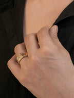 18K Gold Plated Gold Stone Grid Anti-Tarnish Demi-Fine Ring for Men