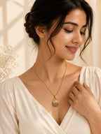 Oval-Link Pearl Basket Charm Necklace in 18K Gold Plating