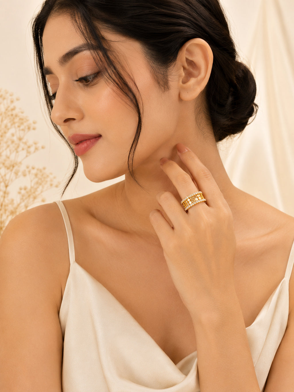 18K Gold Plated Crystal Edge Open Band Ring