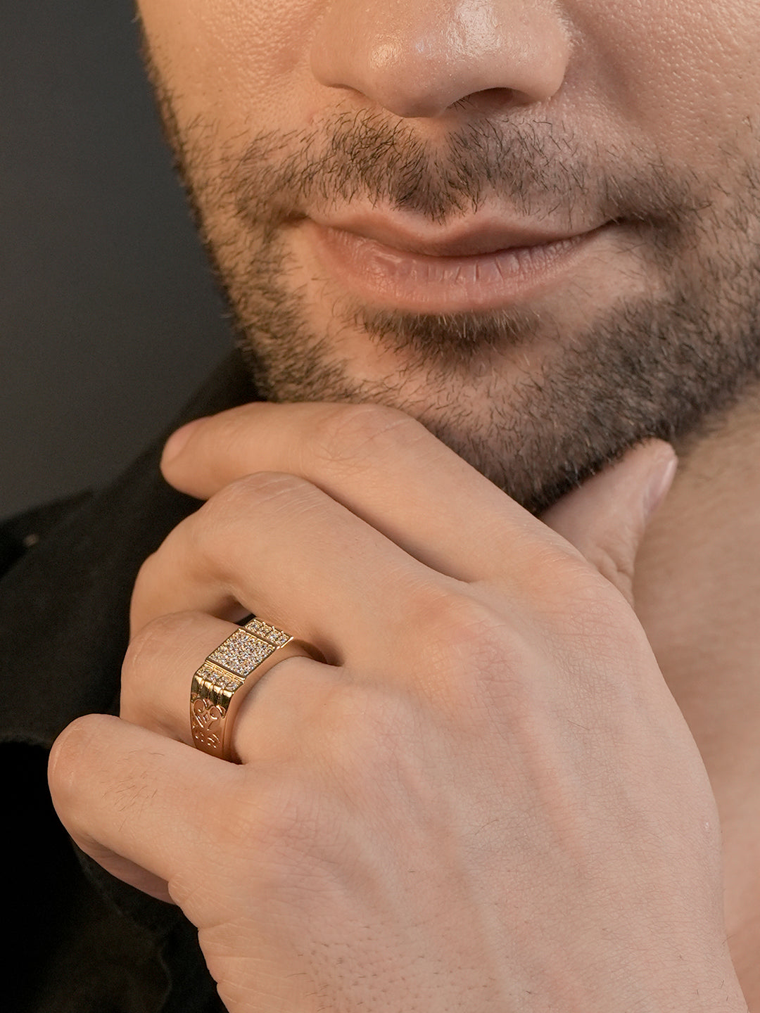 18K Gold Om CZ Square Anti-Tarnish Waterproof Ring