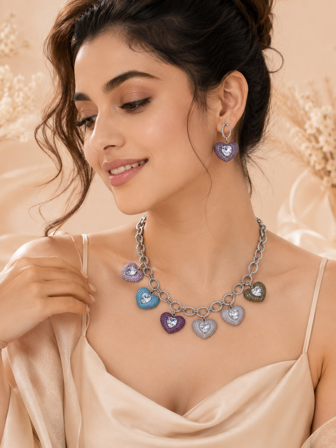 Aanura Multi-Coloured Heart Charm Necklace
