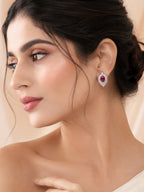 Aanura Red Oval Gemstone Pear Halo Stud Earrings
