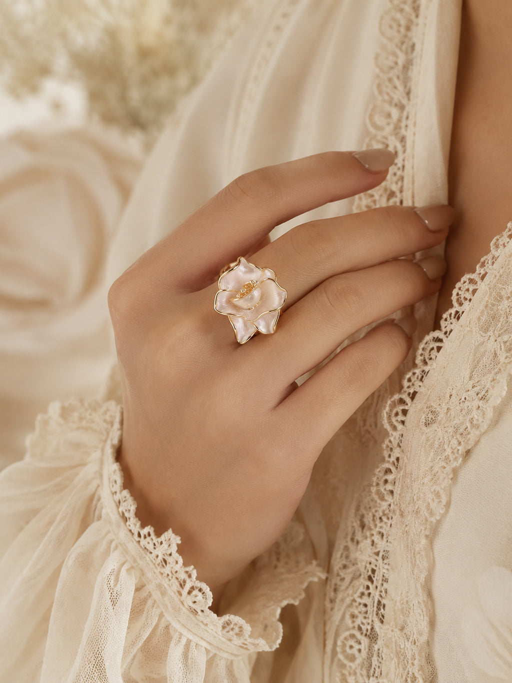 18K Gold Plated Pearl Bow Anti-Tarnish Waterproof Ring