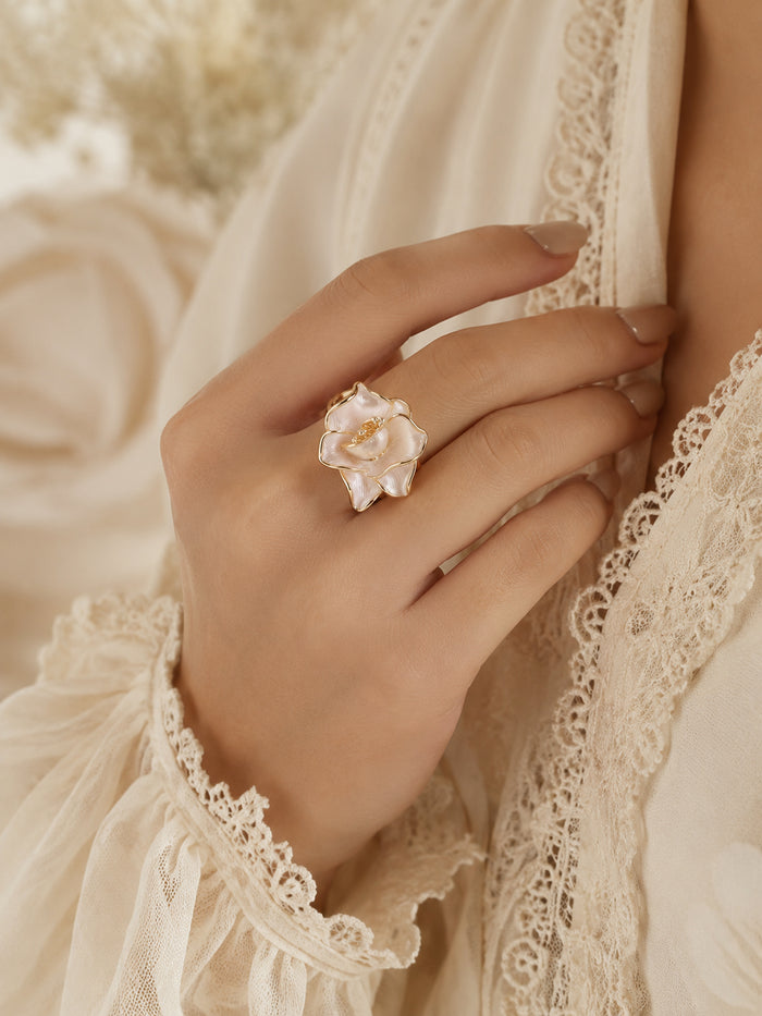 18K Gold Plated Pearl Bow Anti-Tarnish Waterproof Ring